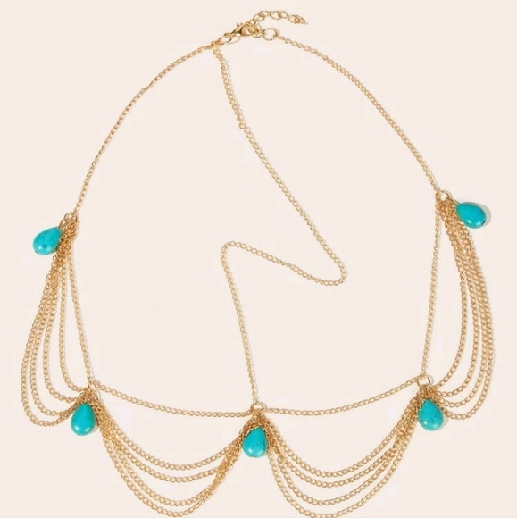 Boutique gold and turquoise head peice/ head jewelry/ headband 🩵 - Picture 3 of 4